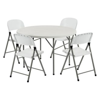 Harbour Housewares Folding Camping Picnic Table & Chair Set - 120cm (4ft) - White