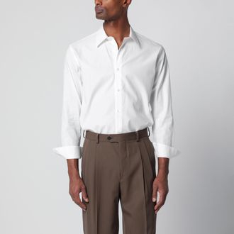 Auralee Camicia slim in twill di cotone bianca