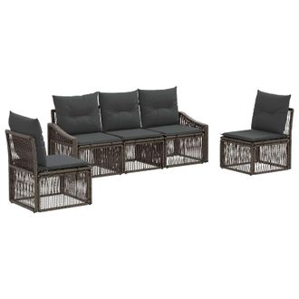 vidaXL Conjunto De Sof&aacute;s De Jard&iacute;n 5 Pcs Gris Rat&aacute;n Sint&eacute;tico Vidaxl