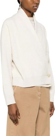 Brunello Cucinelli Geribbelde Sweater in wikkelmodel - Dames - Cashmere truien - Wit - S - Kasjmier - Truien & Vesten