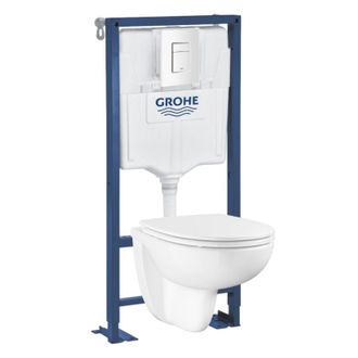 GROHE Inodoro Suspendido Sin Borde + Asiento + Estructura Soporte + Mando Wc Cuadrado Even White