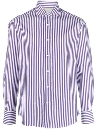Brunello Cucinelli striped long-sleeve cotton shirt - men - Cotton - M - Purple