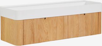 Sklum Conjunto De Mueble De Ba&ntilde;o Suspendido 130x45 Cm En Madera Con Lavabo Integrado Saioa Sklum
