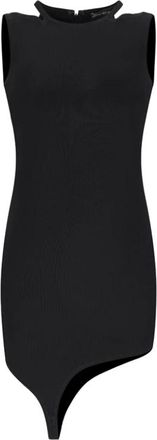 DAVID KOMA Open Shoulder Asymmetric Hem Knit Dress with Buckle - Dames - Korte kleedjes - Zwart - M - Nylon - Kleedjes