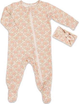 Everly Grey Jersey Long Sleeve Footie & Head Wrap Set in Bohemian at Nordstrom, Size Newborn