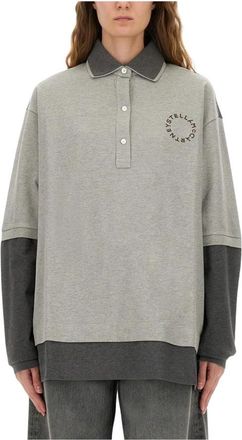 Stella McCartney Logo Paneled Rugby Shirt - Dames - Polos - Grijs - S - Katoen - Tops