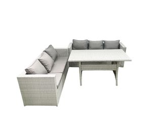Fimous Rattan Garden Furniture Set 6 Seater Outdoor Sofa Set with Dining Table Light Grey Mixed