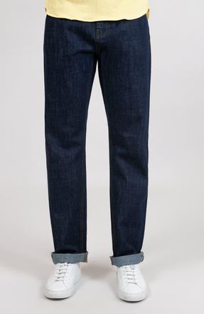 Brisk Slim Straight Selvedge Stud Jeans in Dark Blue Rinse Wash at Nordstrom, Size 38 X 32