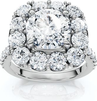 Pompeii3 Certified 3 1/2ct Cushion Halo Diamond Engagement Ring 14k Gold or Pt Lab Grown