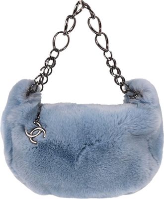 Chanel Chain Hobo Lapin Fur Blue Rabbit Handbag (Pre-Owned)