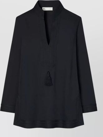 Tory Burch cotton voile tunic tassels side slits