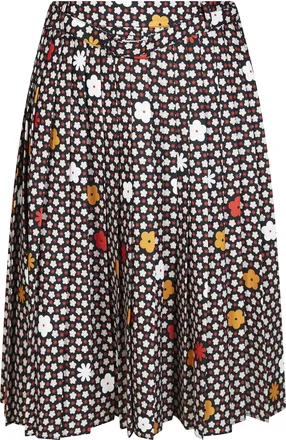 Maison Margiela Black Pleated Floral Backdrop Flared Skirt