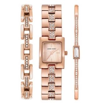 Anne Klein Quartz Rose Gold Dial Watch and Bracelet Set AK/5430RGST