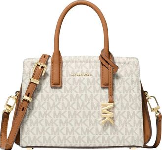 Michael Kors Laila Kleine Satchel met Signature Logo - Dames - Handtassen - Beige - ONE Size - Leer - Tassen