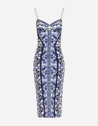 Dolce & Gabbana Majolica-print Charmeuse Bustier Dress - Woman Dresses Blue Silk 36