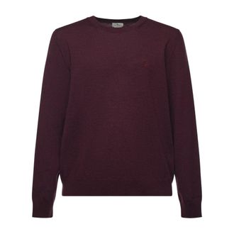 Etro Etro, Round-neck Knitwear, male, Purple, Size: 2XL Wool Sweater With Embroidered Monogram
