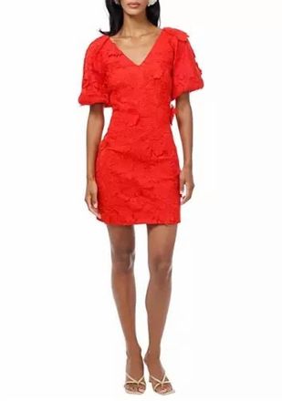 Adelyn Rae Puff Sleeve 3D Mini Dress In Red