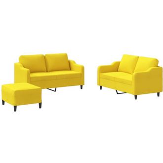 vidaXL Juego De Sof&aacute;s Con Cojines 3 Piezas Tela Amarillo Claro Vidaxl