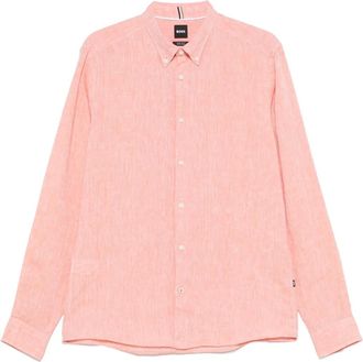 BOSS linen shirt - men - Linen/Flax - M - Orange