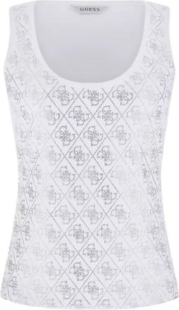 Guess Geribbelde Tanktop - Dames - Tops zonder mouwen - Wit - S - Katoen - Tops