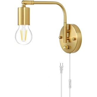 OEM L&aacute;mpara De Pared E27 Con Interruptor Y Enchufe, L&aacute;mpara De Pared Ajustable De Metal Dorado, L&aacute;mpara De Mesita De Noche, L&aacute;mpara De Lectura Con Cable, 