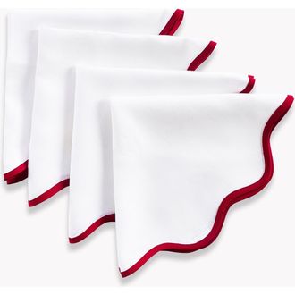 Solino Home Linen Dinner Napkins - Giselle Scallop Edge, 20 Round in Red And White at Nordstrom, Size Large