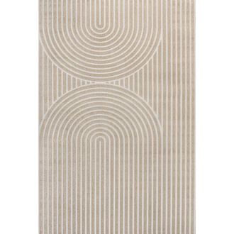 Jonathan Y Designs Sofia High-Low MidCentury Modern Arch Stripe Two-Tone Indoor/Outdoor Area Rug in Beige/cream at Nordstrom, Size 4Ft 0In X 6Ft 0In