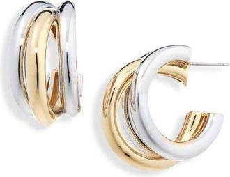 Paco Rabanne Triple Loop Two-Tone Hoop Earrings in M042 Silver /Gold at Nordstrom