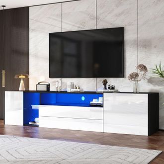 OEM Mueble De Tv Lacado Brillante, Negro Y Blanco, Con Iluminaci&oacute;n Led, 2 Cajones Y 2 Armarios, Mueble De Sal&oacute;n, 180 X 40 X 45 Cm