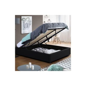 IDMarket Box cama doble MIAMI con somier 140 x 190 cm PVC negro