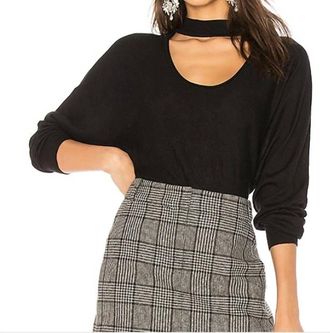 Splendid Kenton Two Way Knit Top Long Sleeve Sweater In Black