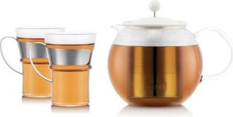 Bodum Tetera De &Eacute;mbolo - Bodum - Assam Set - 1,0 L Con Filtro Inox, Tapa De Pl&aacute;stico + 2 Tazas De Vidrio Con Asa Inox 0,35 L