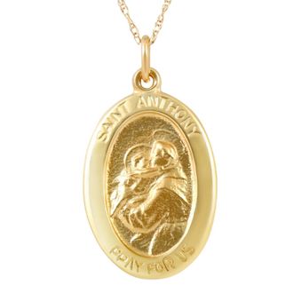 Pompeii3 14k White or Yellow Gold St. Anthony Medal Pendant 1 Tall 2 Grams