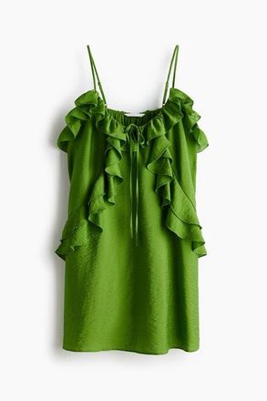 H&M Flounce-trimmed Strappy Dress in Green at Nordstrom, Size Medium