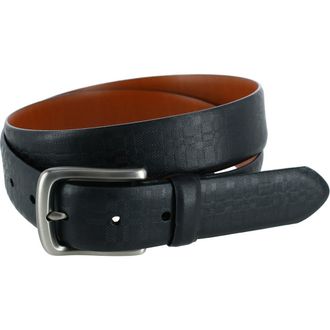 Trafalgar Store Caelen Plaid Embossed Leather Belt in Black at Nordstrom, Size 40