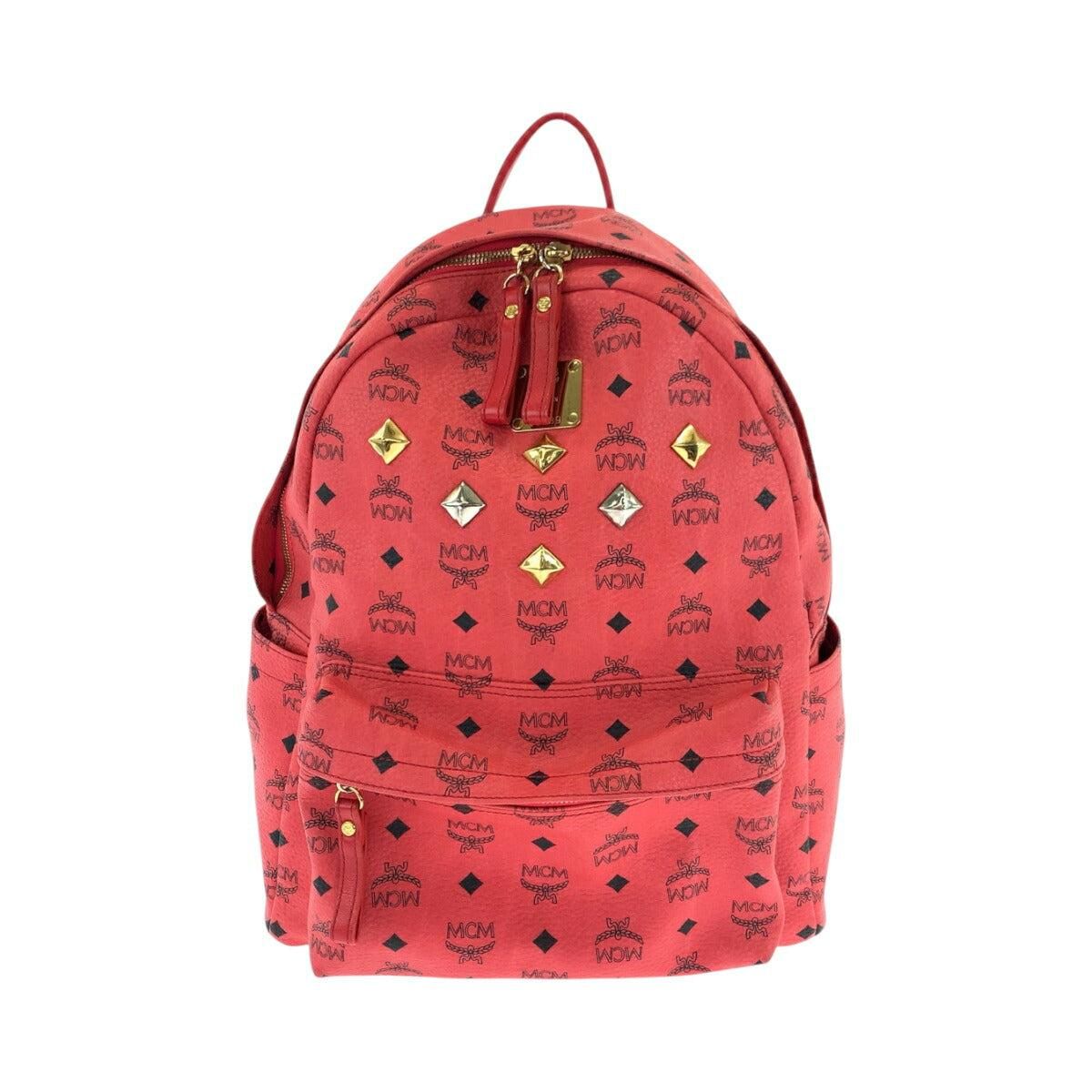 Unisex MCM monogram mini RED book bag MCM Aren Visetos Monogram Coated Canvas Top Handle Bag on  main image 2