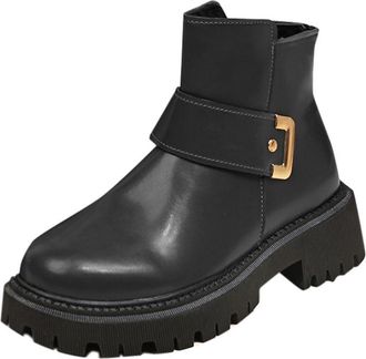 Generic Black Ladies Fashionable Winter Ankle Boots Adorned with Round Toe and Side Zipper Design Chunky Low Heel