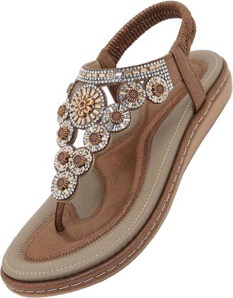 Generic Womens Casual Strappy Sandal UK 6 Summer Women Fashion Sandals Wedge Heel Thick Sole Rhinestone Solid Color Open Toe Casual Comfortable Platform Sanda