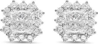 Diana M. Jewels 14kt white gold 6cts lab grown Radiant Cut Diamond Halo Earrings