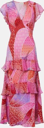 Rixo Abito lungo Meena in seta con stampa
