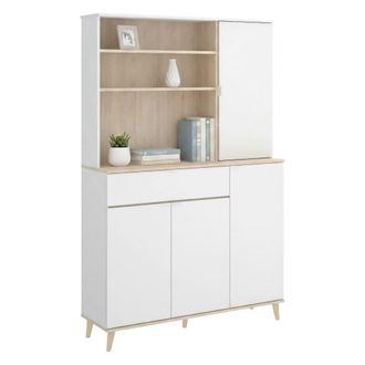 Dmora Aparador Sparavero, Pantry Buffet Para Sal&oacute;n, Aparador Moderno Para Sal&oacute;n Con 4 Puertas, 120x40h191 Cm, Blanco Y Roble - Dmora