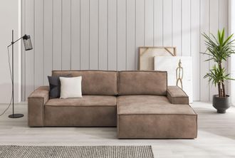 HOME AFFAIRE Ecksofa »SHERWOOD Schlafsofa 267 cm, L-Form,« Schlaffunktion mit Bettkasten (210x136 cm), Cord, Vintage, Samtvelours