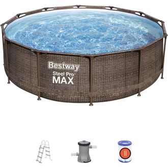 Bestway Piscina Desmontable Tubular Bestway Steel Pro Max Dise&ntilde;o Rat&aacute;n 366x100 Cm Con Depuradora Cartucho 2.006 L/h Con Escalera