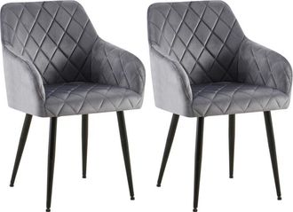 Clp Lote De 2 Sillas De Comedor Monett Terciopelo Gris Oscuro Metal Negro Mate
