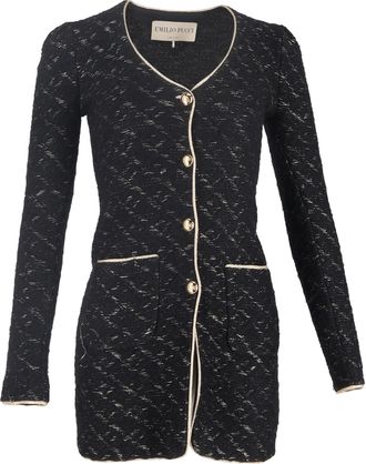 Emilio Pucci Emilio Pucci Gewatteerde Jas met Gouden Afwerking in Zwarte Wol