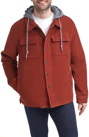 Levi's Faux Shearling Lined Hooded Corduroy Shirt Jacket in Rust at Nordstrom, Size Xx-Large