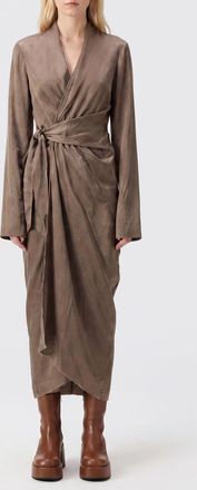 Rick Owens Abito chemisier midi a portafoglio in cupro con maniche lunghe