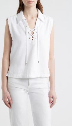 Rag & Bone Fiona Lace-Up Sleeveless Shirt in Optic White at Nordstrom, Size Xx-Small