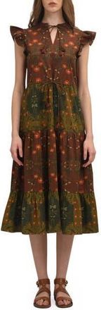 Celina Moon Woodland Floral Long Sleeve Midi Dress in Green at Nordstrom Rack, Size X-Small