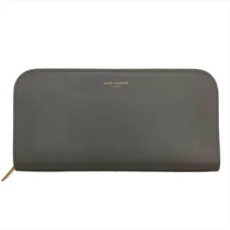 Saint Laurent Gray Leather Long Wallet (Bi-Fold) (Pre-Owned)